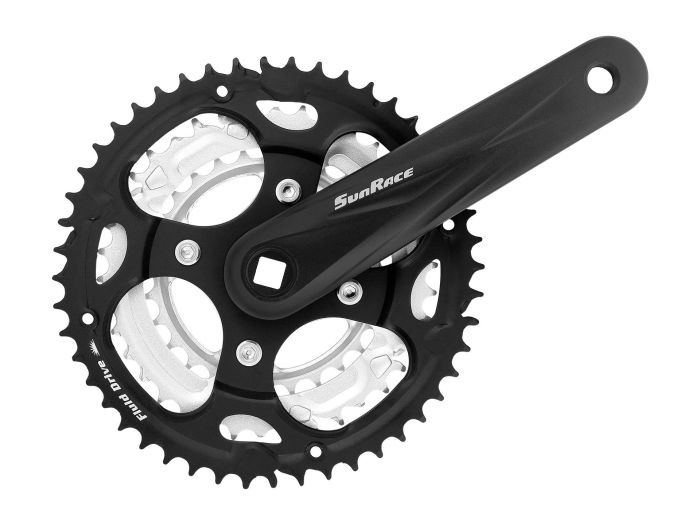 Шатун SUN RACE FCM300 28/38/48T під квадрат, L175мм, чорний з сріблом